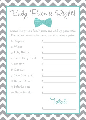 Navy Bow Tie Baby Shower Price Game