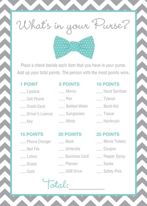 Aqua Bow Tie Baby Shower Advice Cards