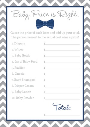Navy Bow Tie Baby Shower Raffle Cards
