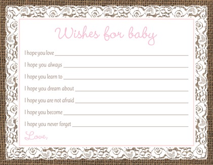 White Lace Border Burlap Baby Wish Cards
