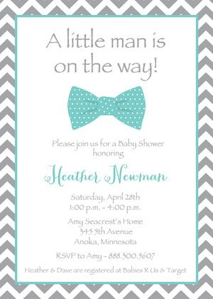 Aqua Bow Tie Baby Shower Fill-in Invitations