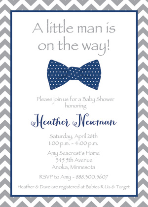 Aqua Bow Tie Baby Shower Invitations