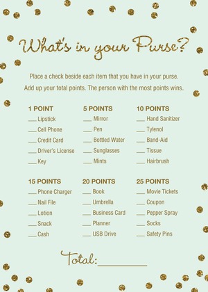 Gold Glitter Graphic Dots What's In Your Purse Game