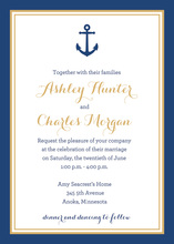 Gold Border Navy Anchor Nautical Wedding Invitations
