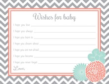 Teal Floral Coral Frame Grey Chevron Baby Wish Cards