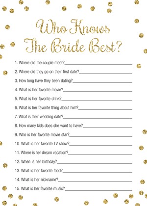 Gold Glitter Graphic Dots Bridal Bingo