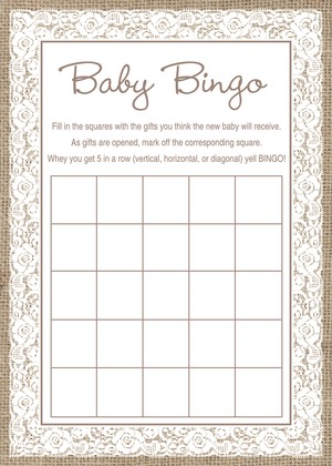 White Lace Border Burlap Baby Wish Cards