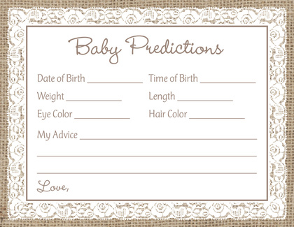 Pink Border Lace Burlap Baby Prediction Cards
