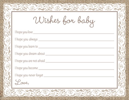 Pink Border Lace Burlap Baby Wish Cards
