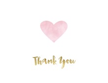 Pink Watercolor Heart Gold Script Thank You Note