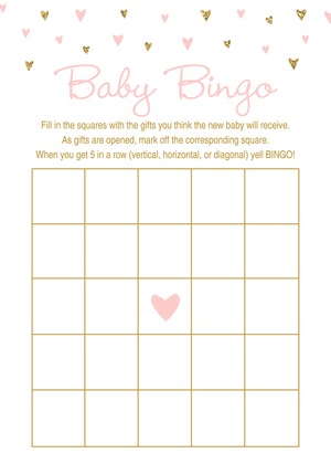 Gold Glitter Graphic Hearts Baby Shower Price Game