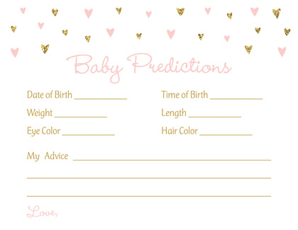 Gold Glitter Graphic Hearts Baby Shower Price Game