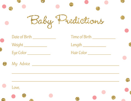 Gold Glitter Graphic Pink Dots Diaper Raffle Cards
