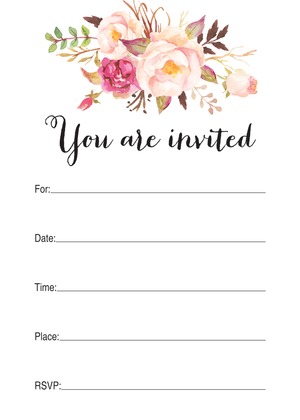 Watercolor Rose Bouquet Black Script Invitation