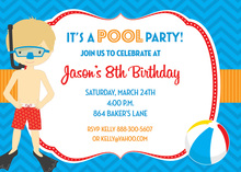 Orange Stripes Pool Party Beach Ball Photo Invitations