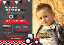 Red Tractor Chevrons Photo Birthday Invitations