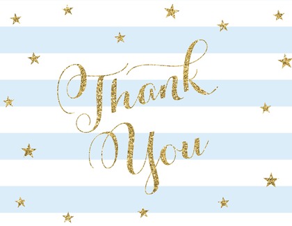 Pink Stripes Gold Glitter Thank You Cards