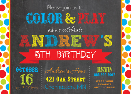 Bright Dots Chalkboard Birthday Party Invitations