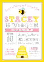 Yellow Border Honey Bee Pink Birthday Invitations