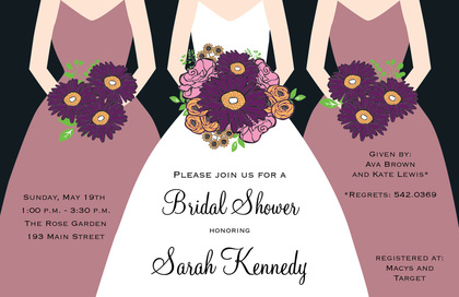Modern Coral Bouquet Girls Bridal Shower Invitations