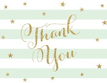 Mint Horizontal Stripes Watercolor Flowers Thank You Note