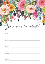 Watercolor Floral Bouquet Black Script Fill-in Invites