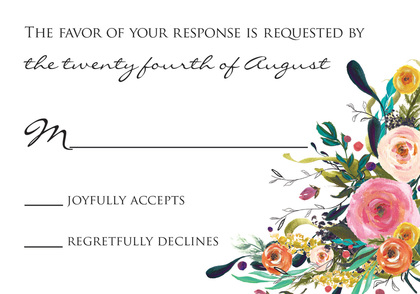 Watercolor Floral Bouquet Black Script Enclosure Cards