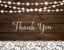 Two-Tone String Lights Horizontal Wood Plank Thank You Cards