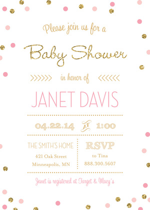 Gold Glitter Graphic Pink Dots Baby Shower Price Game