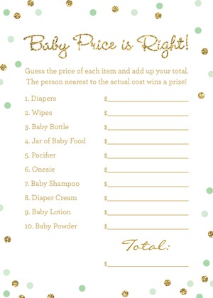 Gold Glitter Graphic Mint Dots Baby Shower Invitations