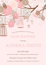 Pink Floral Branches Baby Shower Invitations
