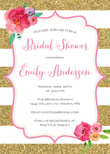 Gold Glitter Stripes Watercolor Floral Bridal Shower Invites