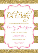 Gold Glitter Stripes Pink Frame Baby Shower Invites