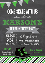 Green Roller Skates Chalkboard Birthday Invitations