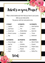 Black Stripes Watercolor Floral What's In Your Purse Game