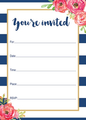 Navy Stripes Watercolor Floral Note