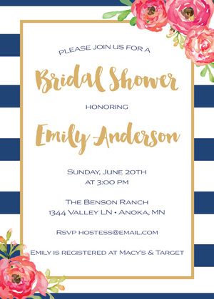 Black Stripes Watercolor Floral Bridal Shower Invites