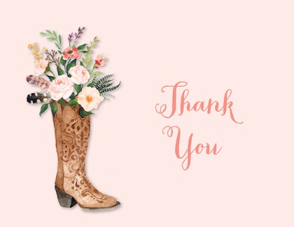 Western Boot Rose Bouquet Pink Bridal Invitations