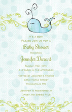 Blue Watercolor Polka Dot Whale Baby Shower Invitations