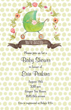 Green Carriage Mint Polka Dot Baby Shower Invitations