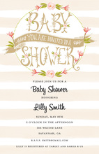 Beige Stripes Floral Banner Baby Shower Invitations