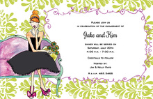 Green Damask Watercolor Davenport Girl Invitations
