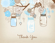 Blue Mason Floral Jars Rustic Thank You Cards