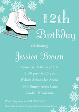 Ice Skates Aqua Snowflakes Birthday Invitations