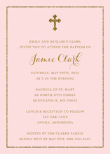 Faux Gold Glitter Border Cross Pink Religious Invitations