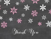 Faux Gold Glitter Snowflakes Pink Stripes Thank You Cards