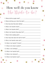 Pink Faux Gold Glitter Dots Who Knows Bride Best Game