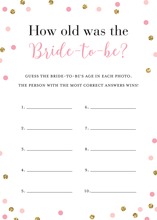 Pink Faux Gold Glitter Dots How Old Was The Bride-to-be Game