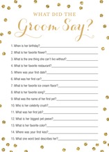 Faux Gold Glitter Dots What Did The Groom Say Game