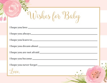 Pink Stripes Watercolor Flowers Shower Invitations